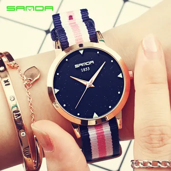 

SANDA Fashion Women's Watches Girl Luxury Ladies Watch Nylon Casual Women Watches Gifts relogio feminino reloj mujer saat
