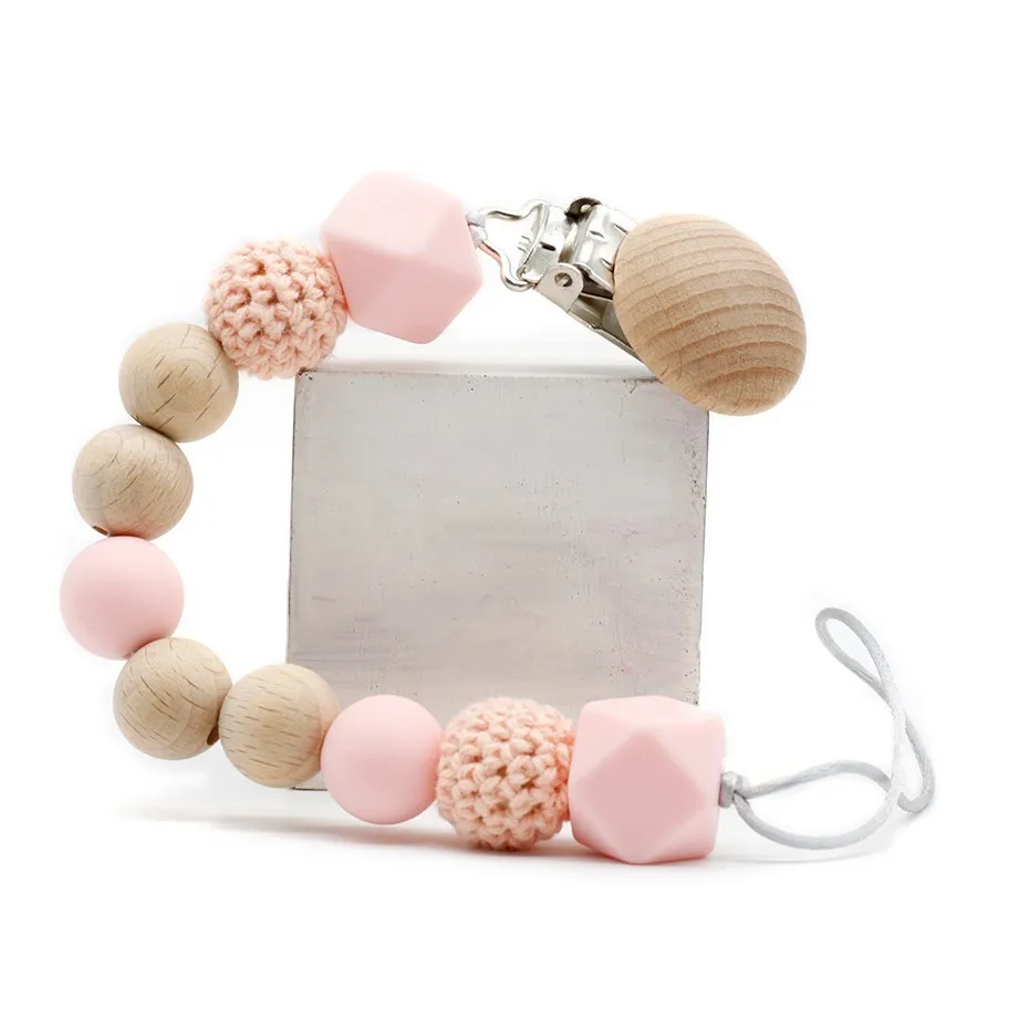 Online Manik manik Kayu Silicone Bead Bayi Dot Klip Rantai Klip Kayu Atase Sucette Crochet Dummy MAM Dot Penenang Pemegang