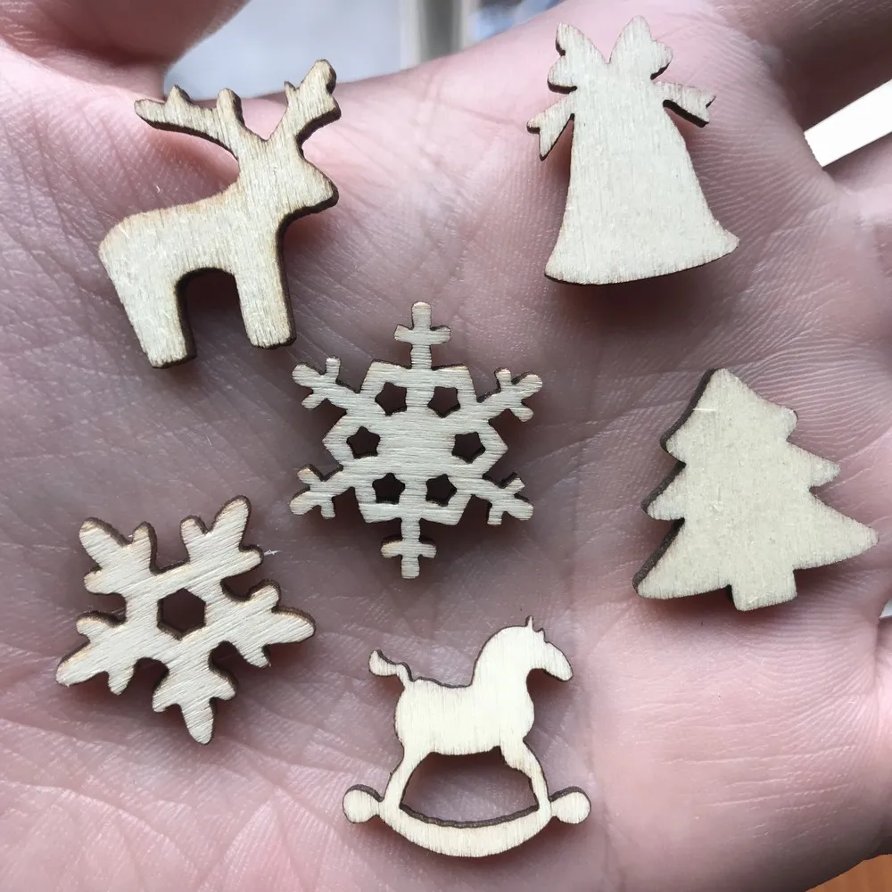 

50pcs/lot Christmas Wood Beads for Holiday Celebrate DIY Making Wedding Party Reindeer Snowflake Christmas Tree Bell Trojans