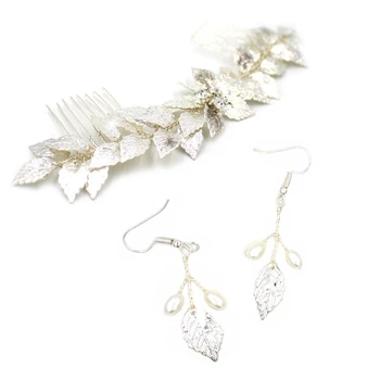 

Silver Leaf Bridal Headpiece With Comb Wedding Hair Accessories For Bride Combs Hair Jewelry Clip Bijoux Cheveux Novias WIGO1214