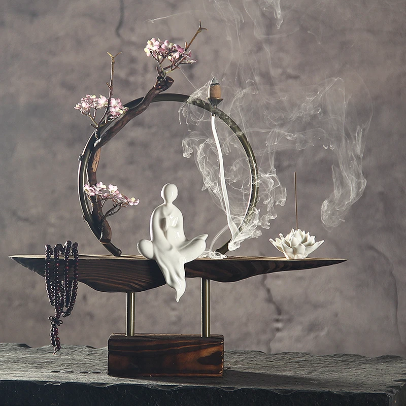 Дзен стиль керамическая Будда курильница палочка держатель Дым обратного конуса благовония печи база металлический круг творческий домашний декор