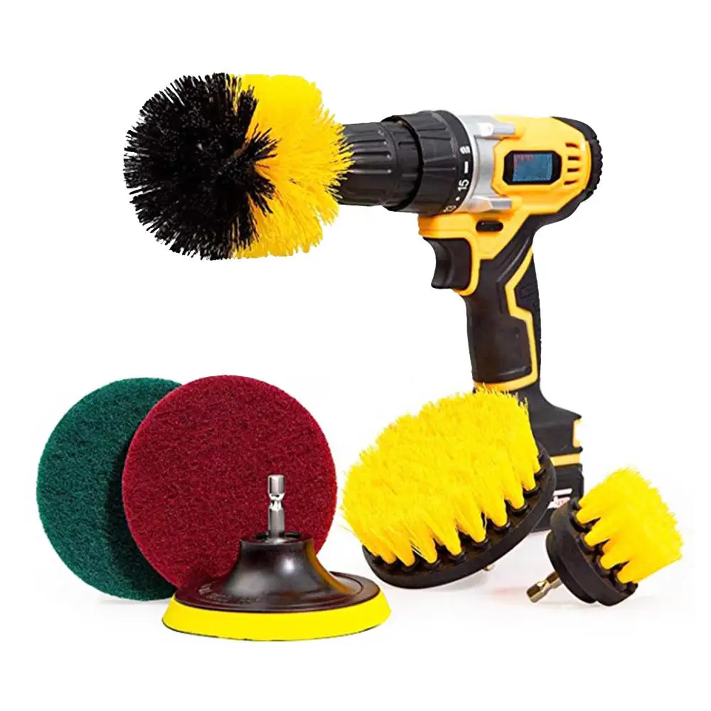 

6pcs Electric Drill Brush Scouring Pad Cleaning Tool For Bathtub Glass Car Tires Plastic Wire Power Tool Brush Head
