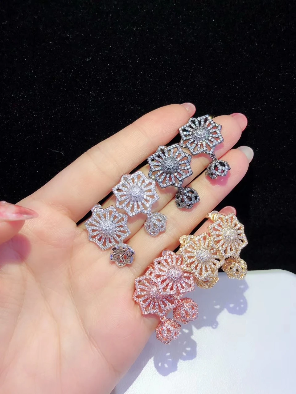 

Y507 Flower High Quality Golden plated Paved CZ Earrings Back Micro Jewelry Connector DIY Fine Jewellery Making