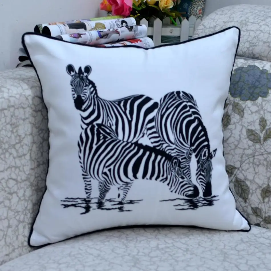45* 45 CM Comfortable Decorate Black White Zebra Printed Throw Pillow