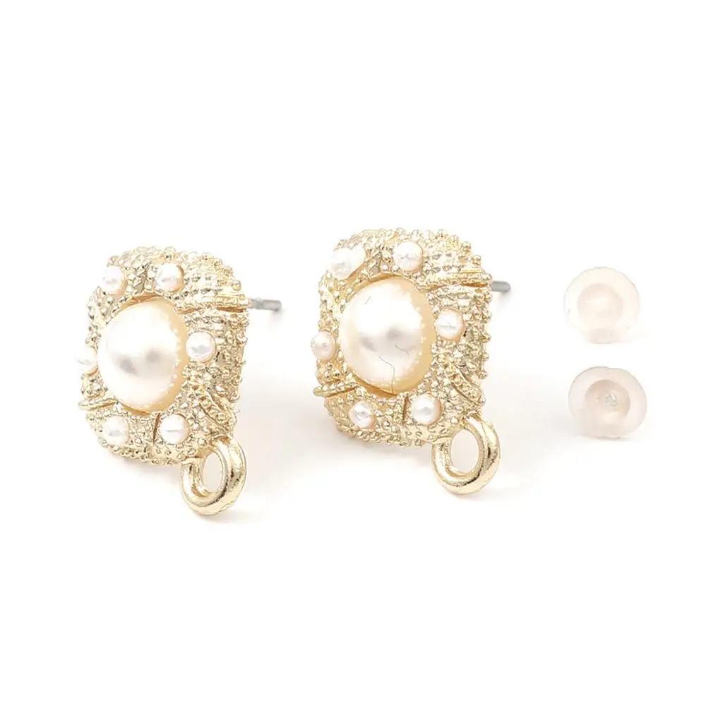 

Doreen Box Zinc Based Alloy Ear Post Stud Earrings Findings Rhombus W/ Loop White Acrylic Imitation Pearl 16mm x 13mm, 6 PCs