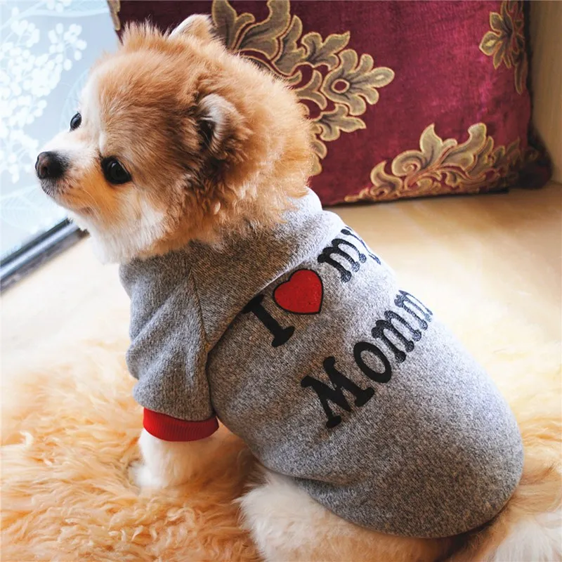 I LOVE MOM Dog Зимнее пальто, куртка для питомца, щенка, чихуахуа, одежда для собак, зимняя одежда