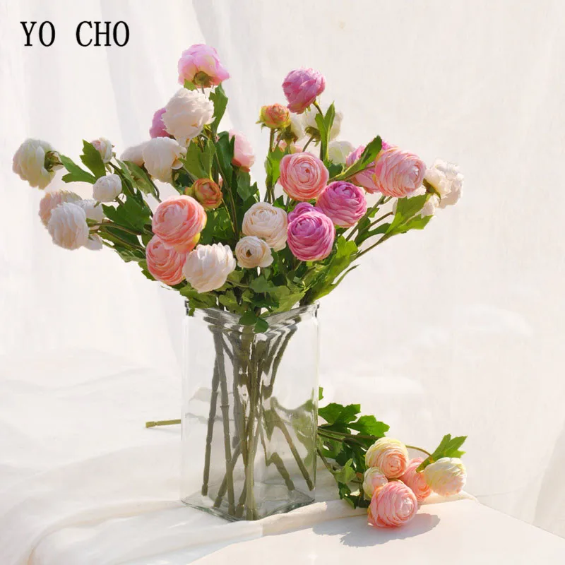 Йо Чо 3 головки/филиал Розы Искусственные цветы розовый белый шелк пионы чай розы длинные маленькие Искусственные цветы Свадебные вечерние украшения для дома