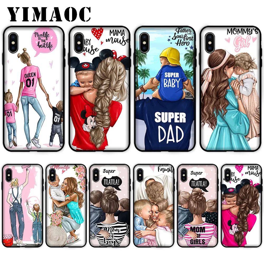 

YIMAOC Super Mom Dad And Baby Soft Case for iPhone XS Max XR X 7 8 6 6S Plus 5 5S SE