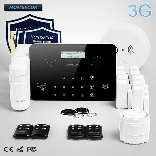 

HOMSECUR Wireless&Wired LCD 3G/GSM/PSTN Burglar Alarm System+4*PIR+Door Sensor LC03-3G