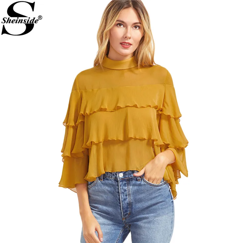 Popular Yellow Ruffle Blouse-Buy Cheap Yellow Ruffle