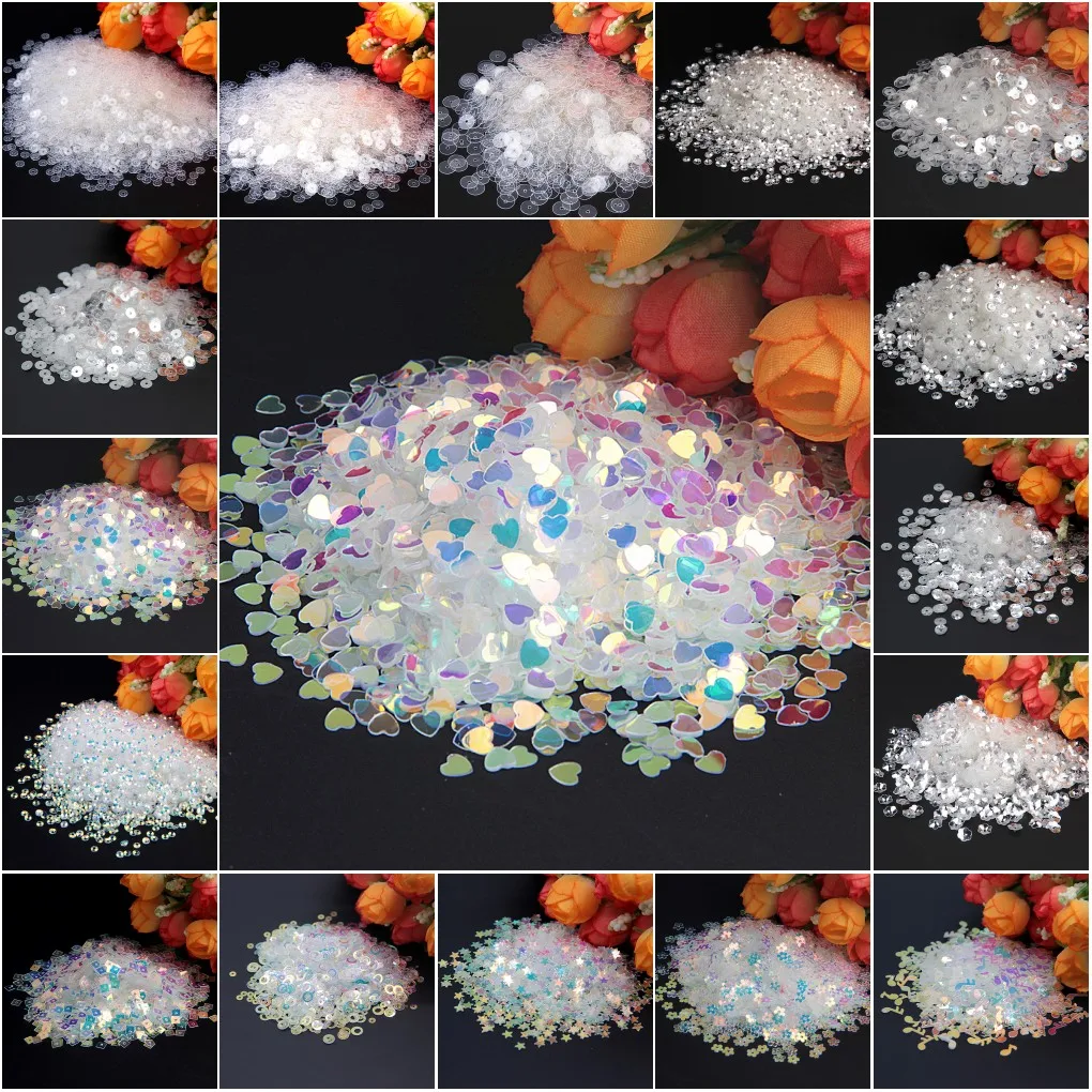 

20g Paillettes 3mm-10mm Crystal Transparent Sequins Flat Cup Plum Square PVC Loose Sequin For Crafts Garments Sewing Accessories