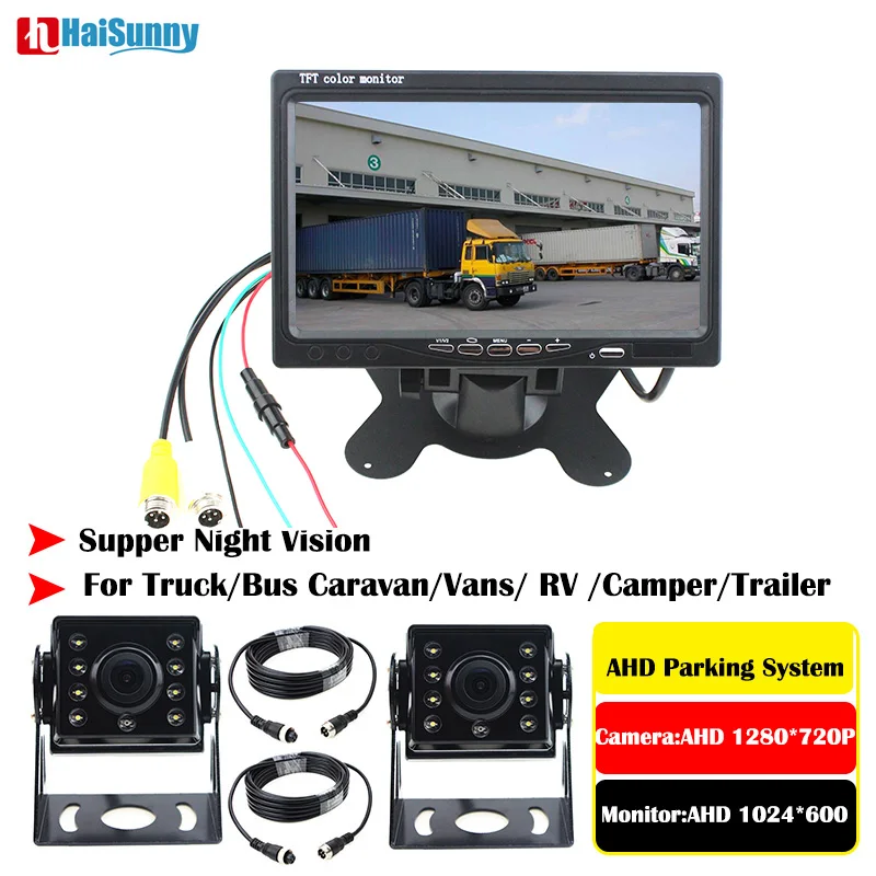 Parking Rear View Night Vision Camera 24V With 7 Inch Resolution 1024*600 AHD Monitor System For Truck Bus Trailer |