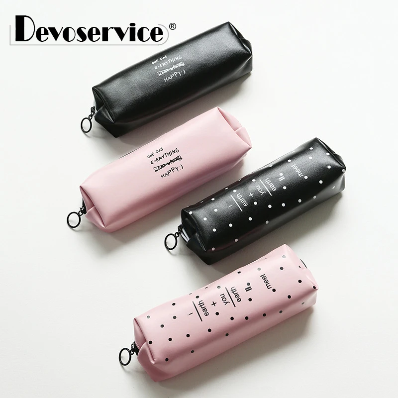 

Cute Pink pencil case Kawaii Black white Dot Pu Leather Pen Bag for girls Stationery Pouch Office School Supplies Zakka escolar