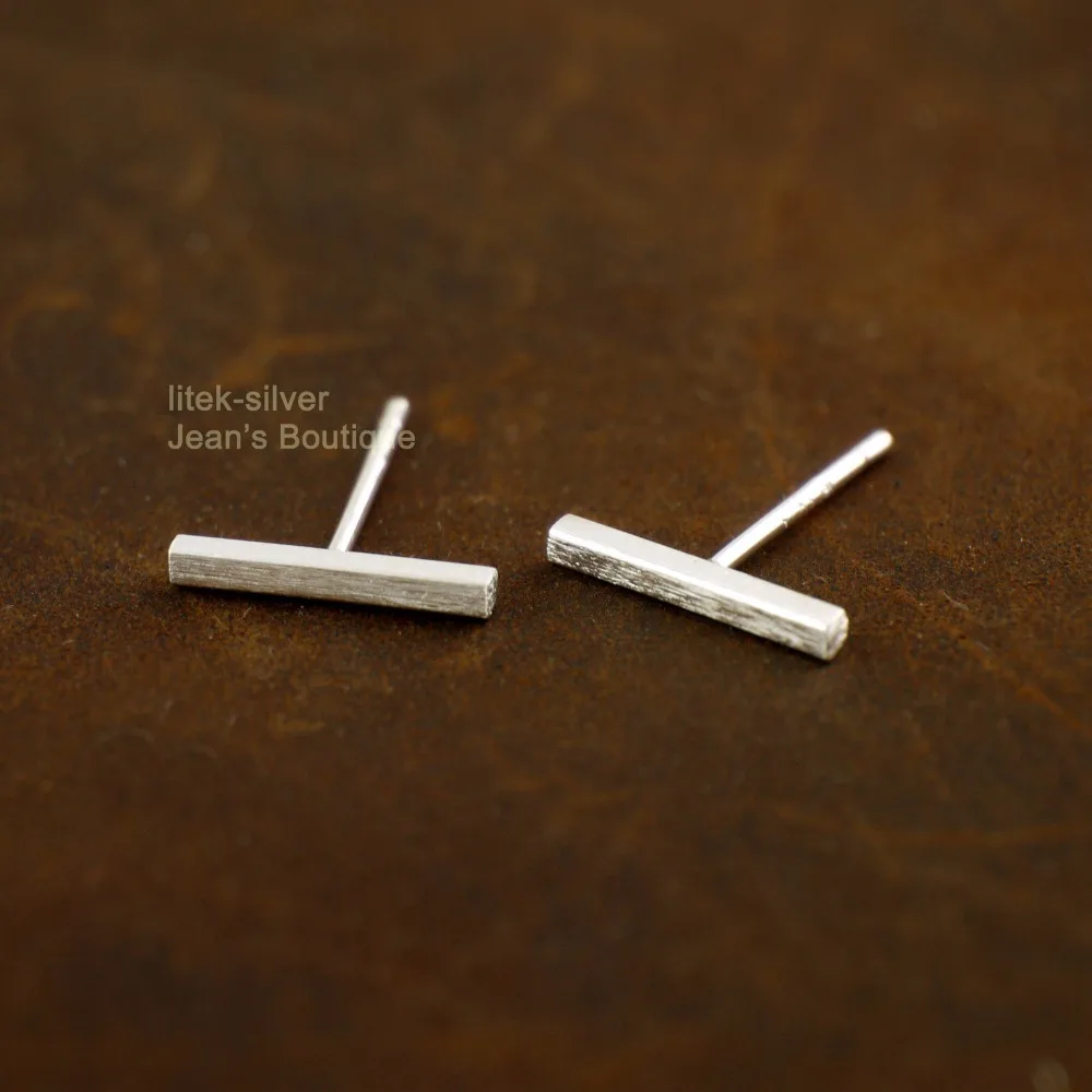 925 Sterling Silver Thin Straight Bar Post Stud Earrings 1.4x10.5 mm