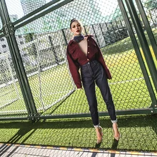 Le palais Винтаж осень г. стильный Винтаж рукав "летучая мышь" Утепленная джинсовая куртка Для женщин эластичный пояс свободные Тип джинсы пальто