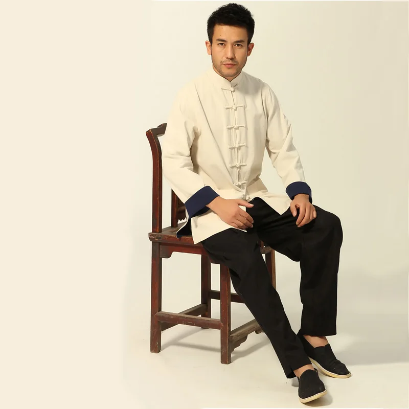 Мужская Китайская классическая Куртка Tang Двусторонняя Wu Shu рубашка с длинными