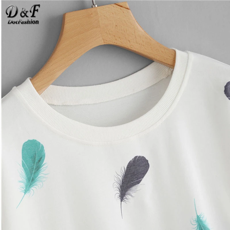 Dotfashion ريشة طباعة البلوز الشارع الشهير الخريف الملابس للنساء Kawaii يا الرقبة طويلة الأكمام عارضة البلوز Dotfashion ريشة طباعة البلوز الشارع الشهير الخريف الملابس للنساء Kawaii يا الرقبة طويلة الأكمام عارضة البلوز
