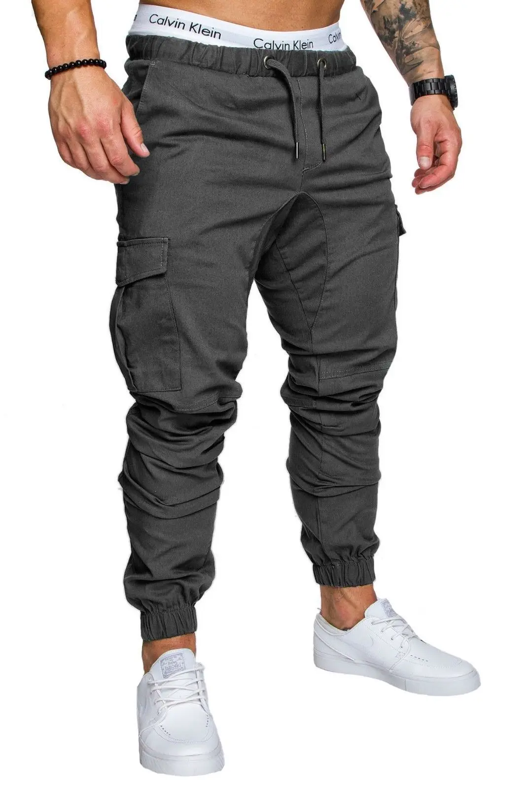 Ropa De Hombre карго прямые брюки карманы полная длина тонкие брюки повседневные мужские брюки карго Брюки мужские уличные плиссированные повседневные - Цвет: Dark Grey