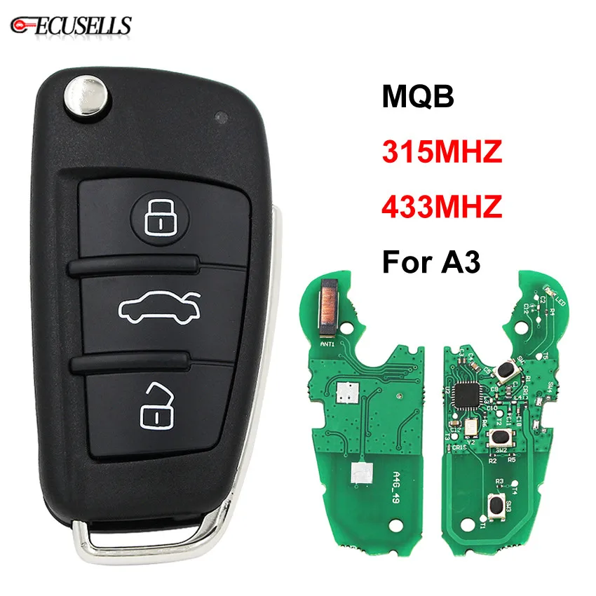 

Modified MQB Semi Intelligent Remote Key 3 Button Folding Flip Smart Car Key Fob 315Mhz or 433Mhz A6L Use for Audi A3