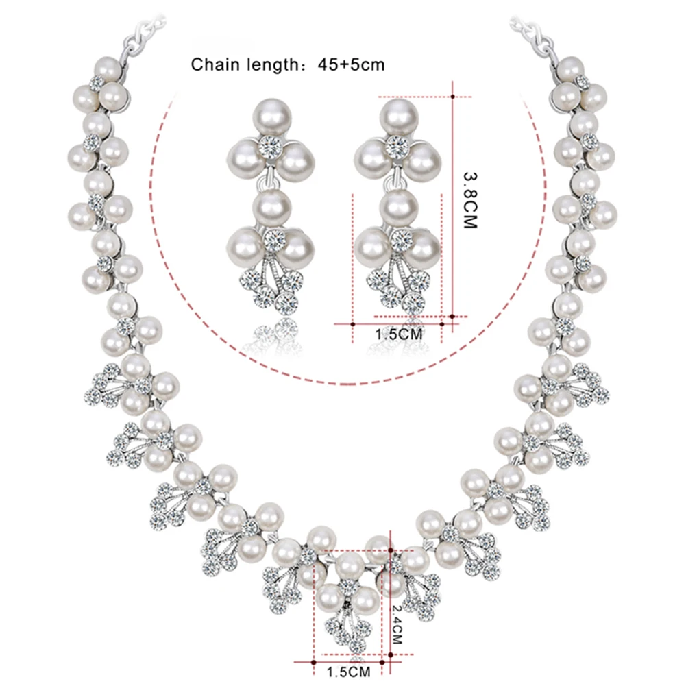Женский Искусственный жемчуг стразы ожерелье, серьги-пуссеты ювелирный набор свадебный подарок