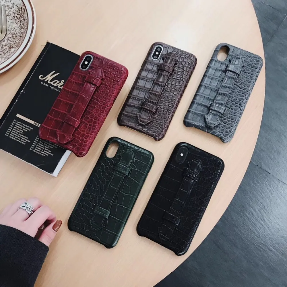 

Luxury brand crocodile leather case for iPhone 6 S 6S 7 7 8Plus stand wristband phone case for iPhone X XR XSMax case base funda