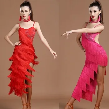 ballroom competition dresses sexy womens costumes cha cha dance tassel sequin fringe women latin dress dancing tango for adults