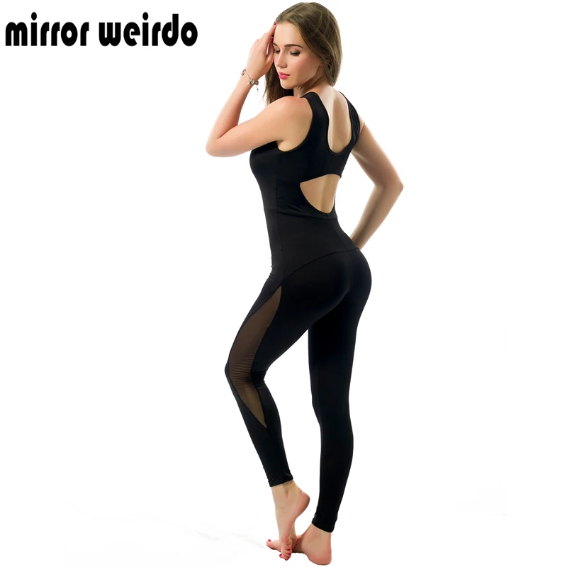 2016 Summer Fitness Elegant Bodycon Mesh Tracksuit Sports Women Gym Clothes Catsuit Sexy Club