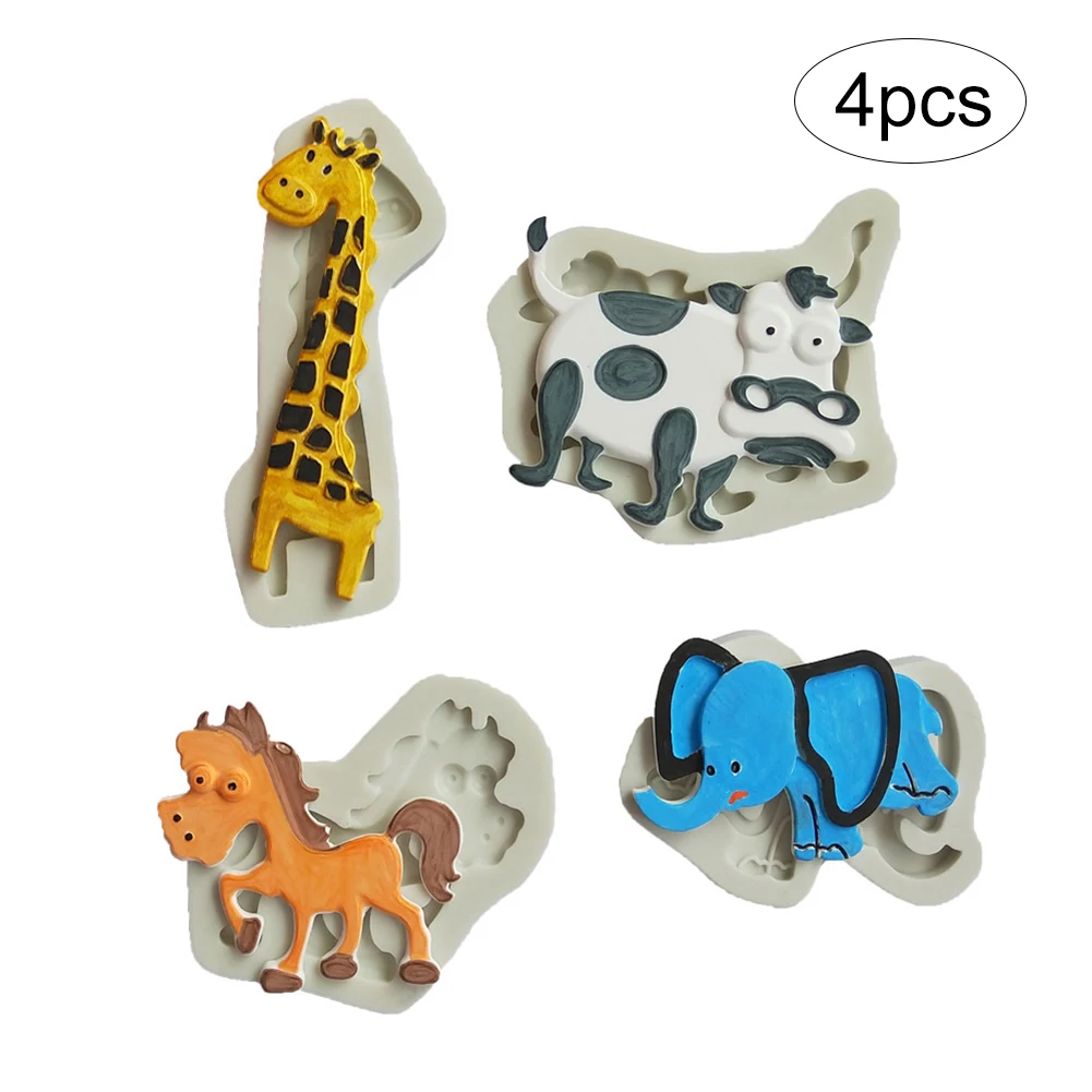 4Pcs/Set Animal 3D Silicone Cake Molds Fondant Decorating Supplies Chocolate Mold Clay Giraffe Elephant Horse Cow As S | Дом и сад