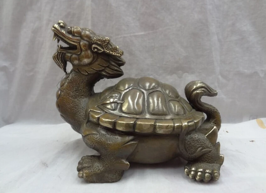 

S4013 10" Chinese Bronze Copper Animals Wealth Shou Longevity Dragon Turtle Statue D0318