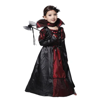 

New Style Girl Halloween Dress Black Queen Vampire Costume Kids Carnival Masquerade Party Fancy Vestido Children Cosplay Clothes