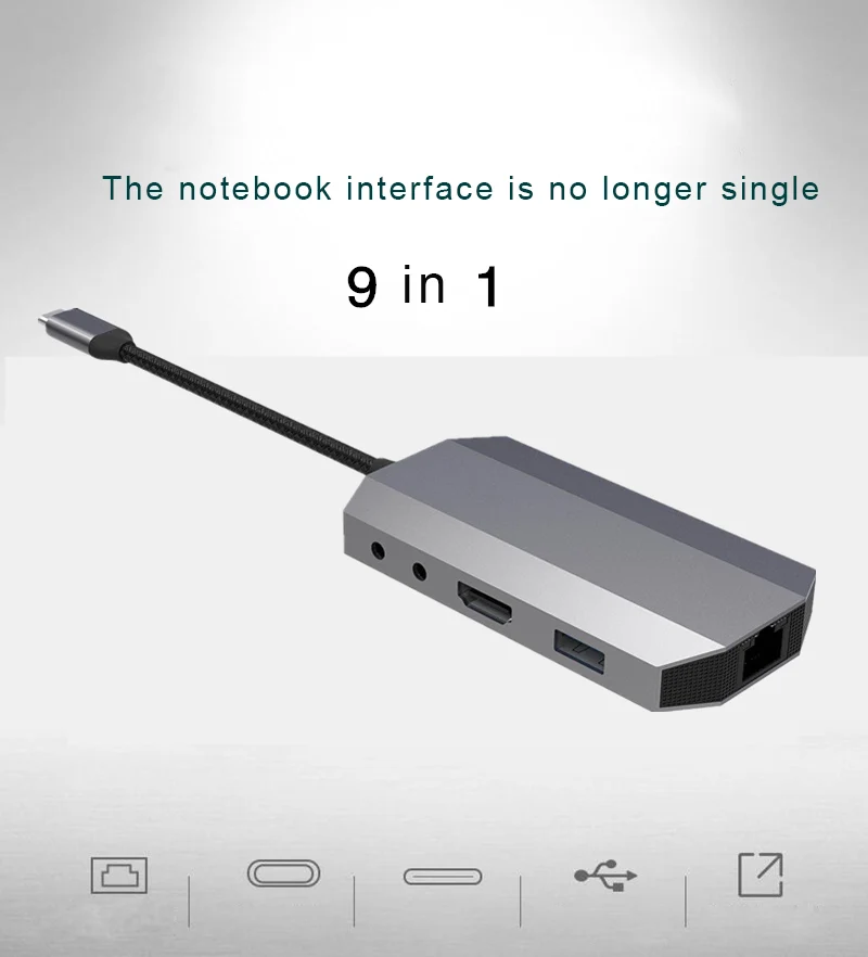9 En 1 USB tipo C USB 3,1 Hub de vídeo HDMI de 4 K HD RJ45 Ethernet SD TF lector de tarjeta de carga muelle XXM8 - 1
