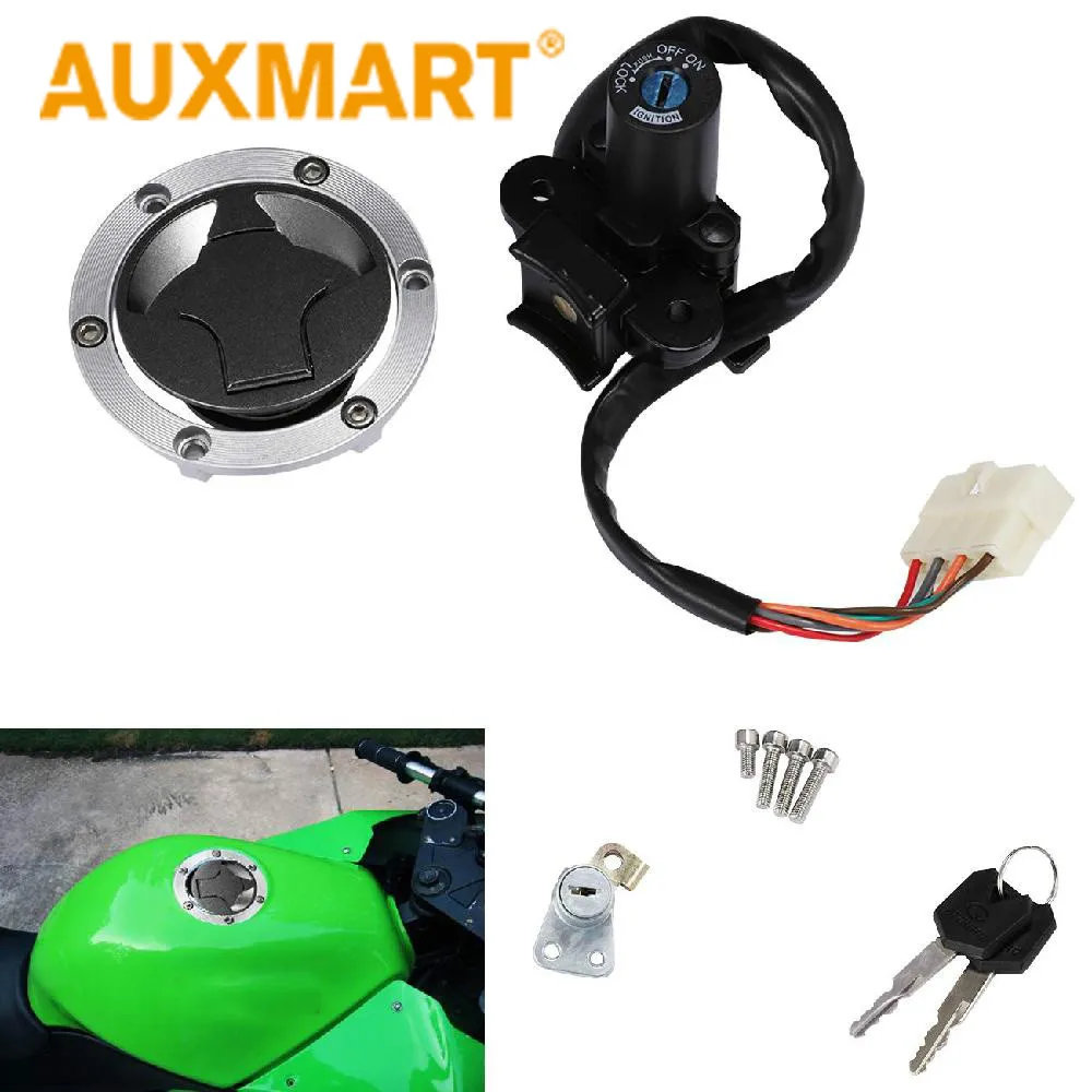 

Auxmart Motorcycle Ignition Switch Lock Fuel Gas Cap Cover Seat Lock Keys Set for Kawasaki Ninja 250R 300 EX250 300