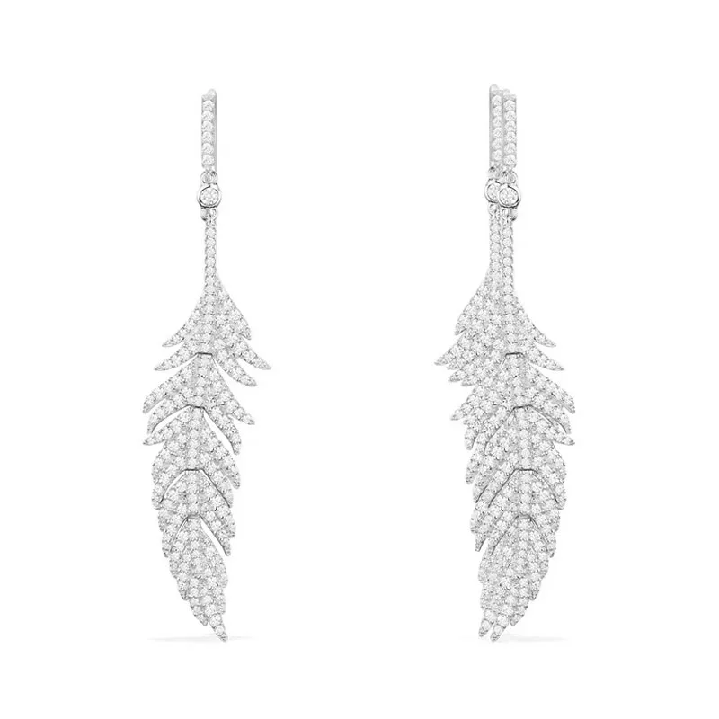 

SLJELY Luxury 925 Sterling Silver Feather Drop Earrings Zirconia Stones Monaco Women Brand Designer Jewelry November Collection