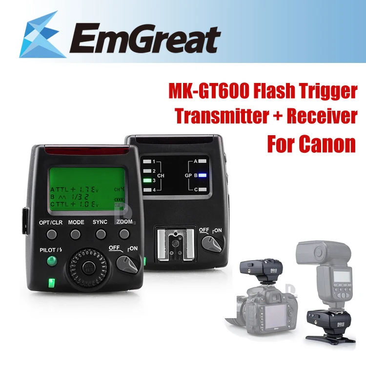 

Meike MK-GT600 TTL Flash Trigger Transmitter + Receiver For Canon Camera Speedlight Speedlite P0016735