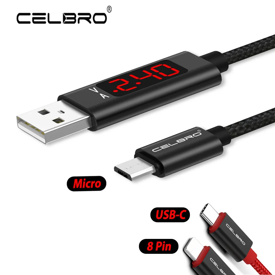 

LED Display Micro USB Type C Cable 2.4A Fast Charging Cord for Huawei P30 P20 Mate Honor 20 10 8 Xiaomi Mi9 Usb-C Cabo Usb Kabel