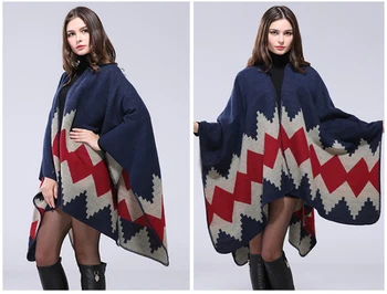 

2016 New Brand Women's Autumn/Winter Poncho Vintage Blanket Women Lady Knit Shawl Cape Cashmere Long Scarf Poncho Cardigans H192