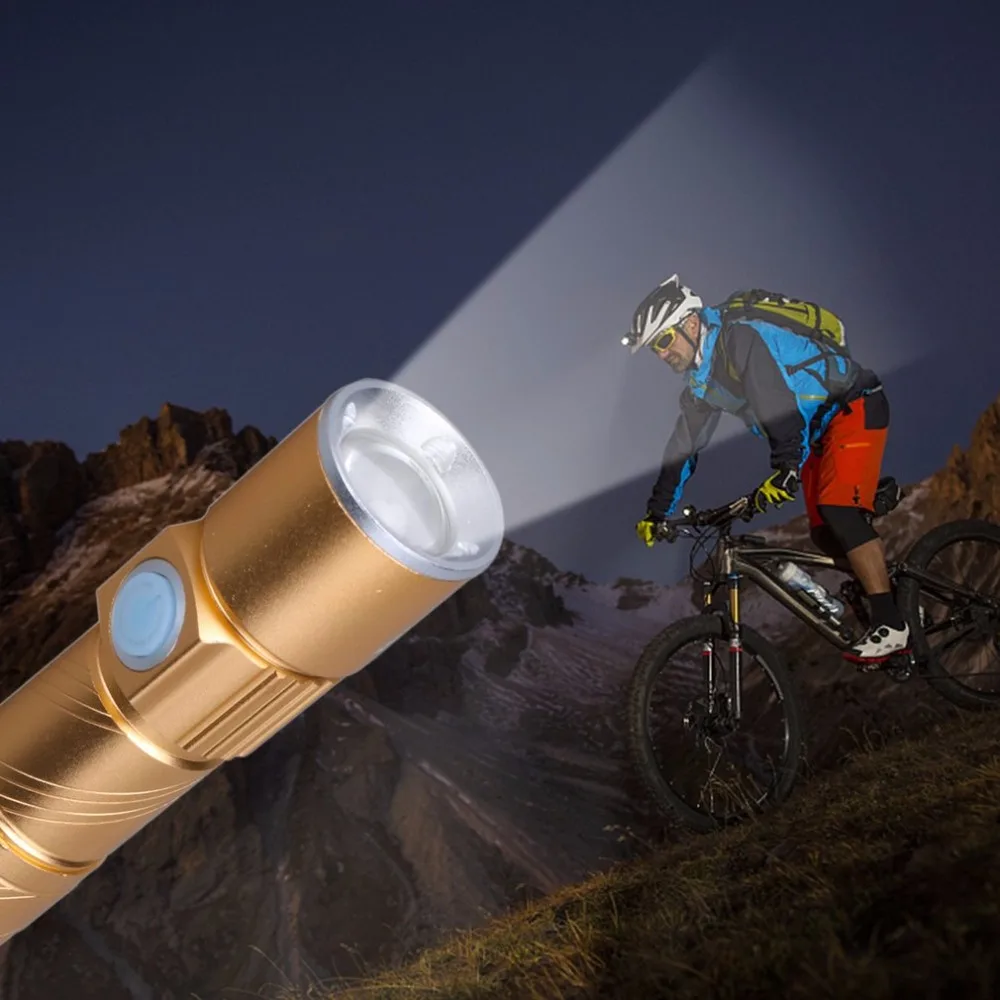 

LESHP Waterproof Aluminum Alloy Mini Flashlight Torch USB Rechargable 3 Modes Zoomable For Outdoor Bike Camping Hunting LED Lamp