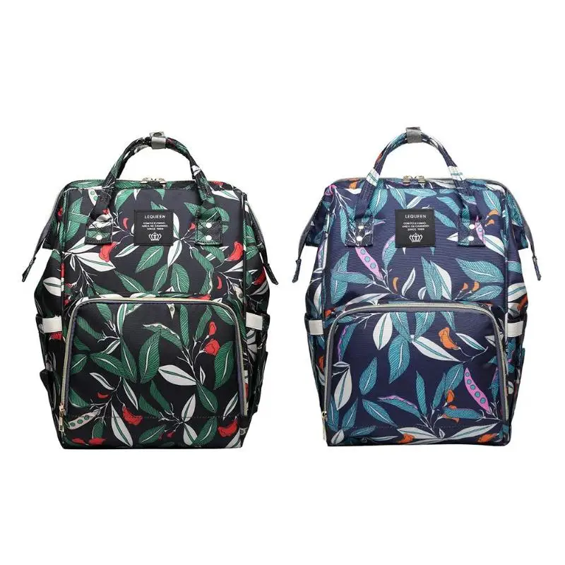 

Summer Diaper Bag Green Plants Design Baby Care Large Capacity Mom Backpack Mummy Maternity Waterproof Nappy Bag
