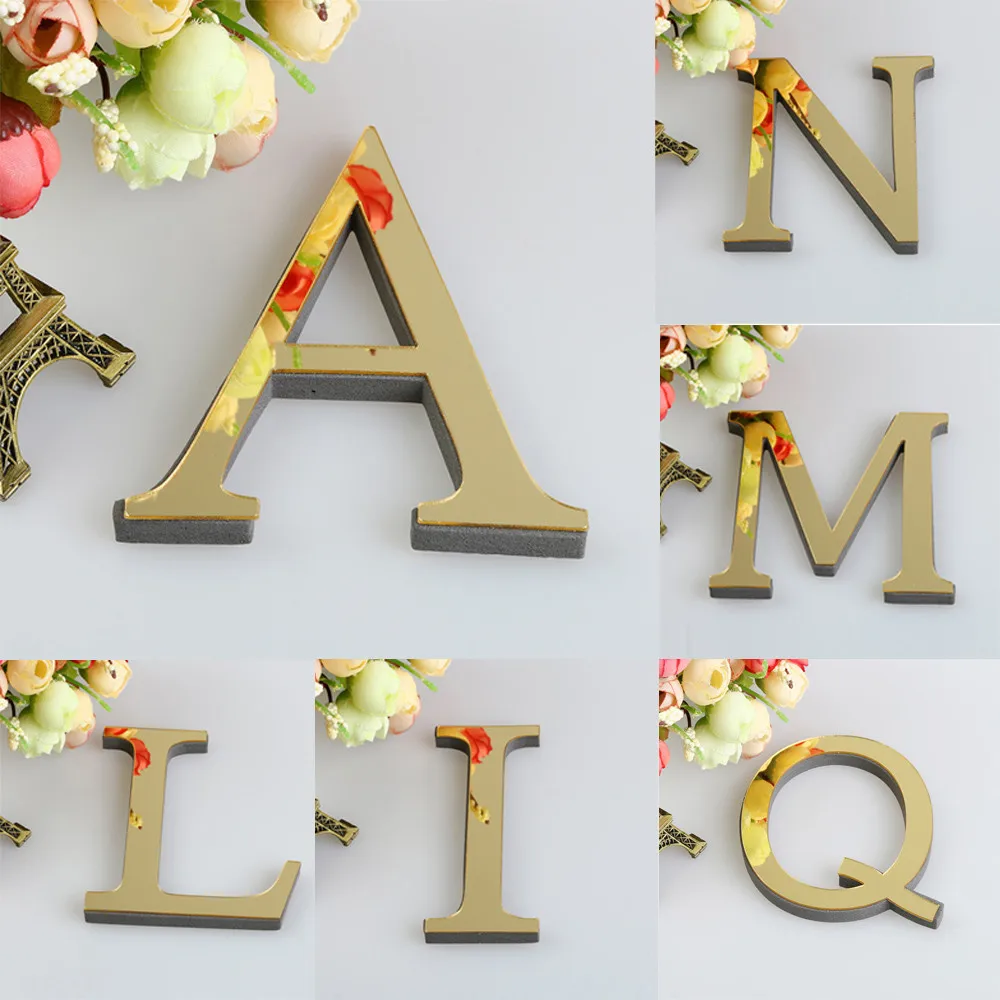 

1PCS 26 English Letters DIY 3D Mirror Acrylic Wall Sticker Decals Surface Modern Home Decor Wall Art Mural Fumiture Stickers B1