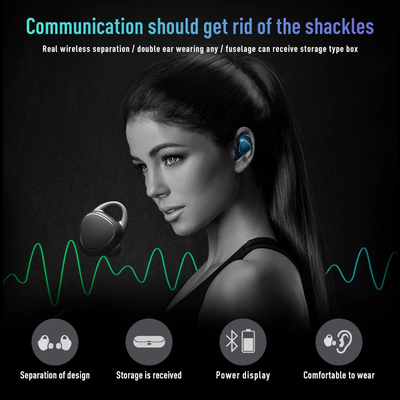 TWS Bluetooth Headset Stereo Bass Sport Headset Sports Music Headphones Wireless Stereo Bluetooth Headset For Android Phones