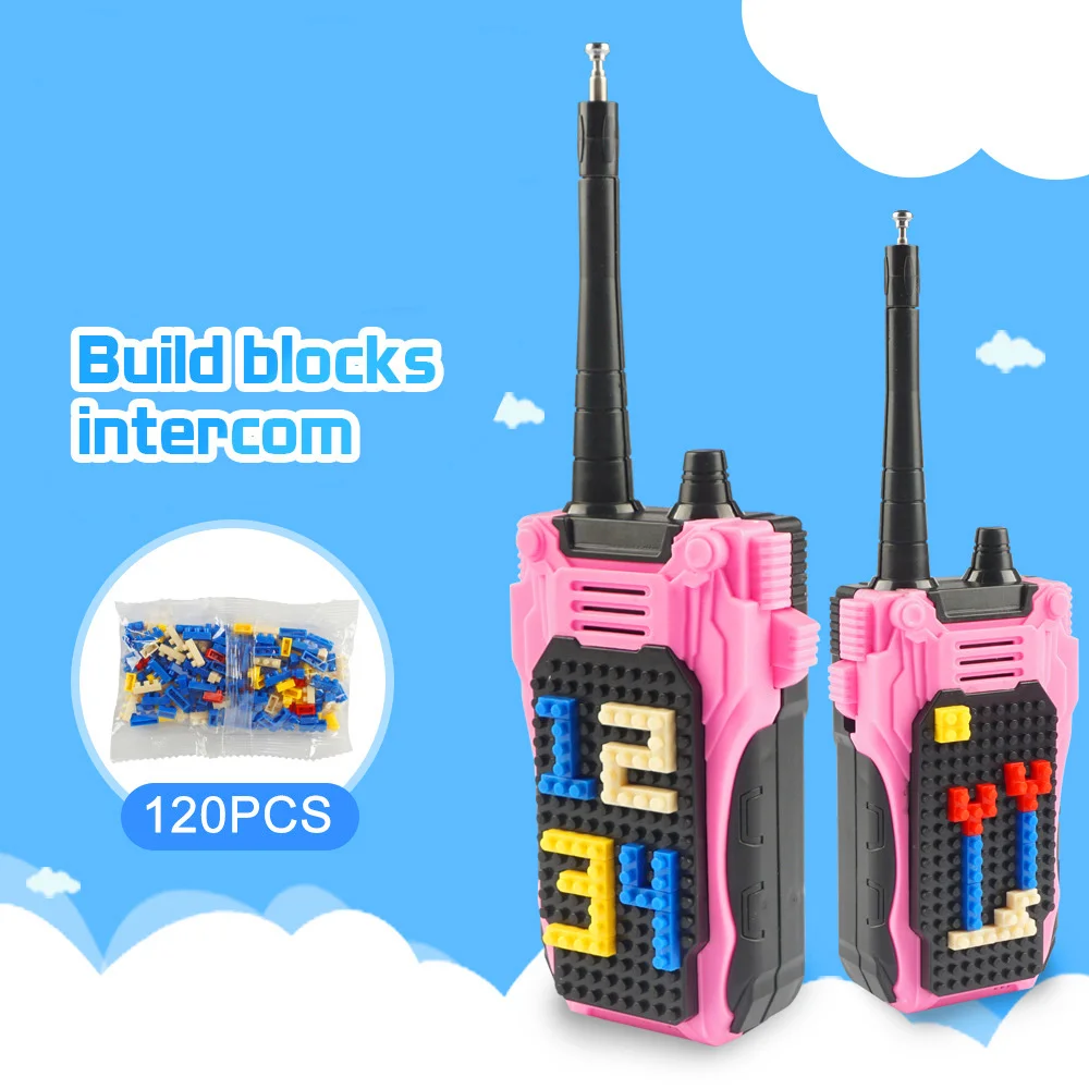 

DIY Build Blocks Intercom Kids Walkie Talkie 120pcs Toy Block Customized Brick Design Children Portable Radio 100m Talking Range