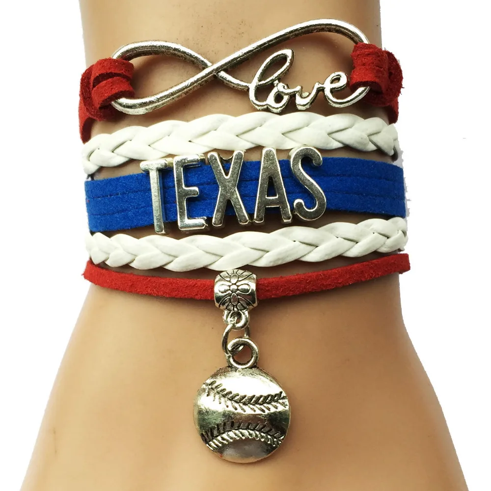 Drop Shipping Infinity Love Texas Baseball Bracelet City Customized Club Cheerleading Sports