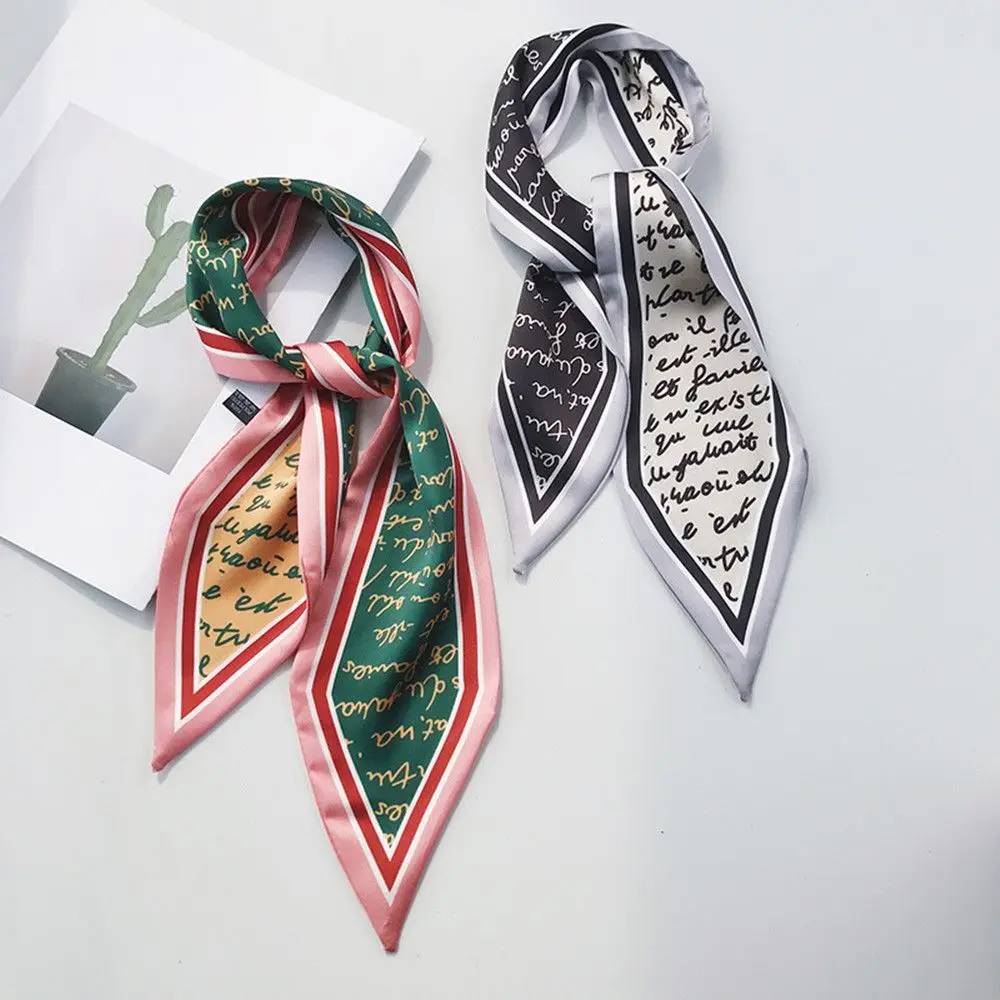 New Fashion Women Elegant Scarf Letters Print Solid Color Silk Small Bag Ribbon Female Winter Hair Band Handbag Scarves Ornament New Fashion Women Elegant Scarf Letters Print Solid Color Silk Small Bag Ribbon Female Winter Hair Band Handbag Scarves Ornament