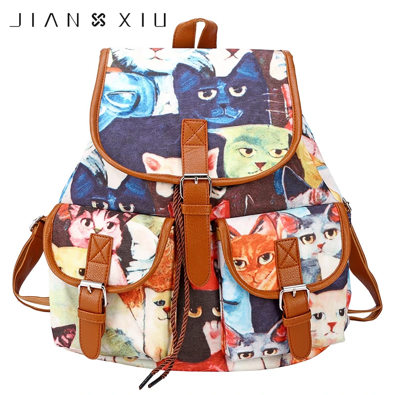 JIANXIU Women Chinese Style Printing Backpack Canvas School Bags for Teenage Girls Casual Cute Rucksack Travel Bag Bookbags bookbags-for-girls