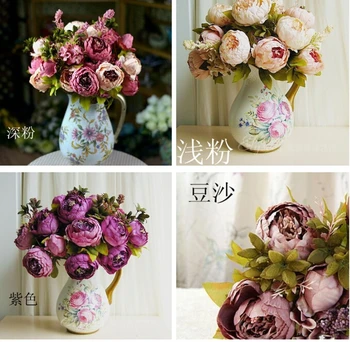

Bouquet Artificial Peony Silk Flowers Fake Leaf Home Wedding Party Decoration