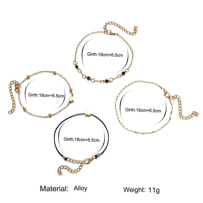 Женские ножные браслеты сердце босиком сердце ноги ювелирные изделия четыре единицы/комплект ноги браслет ювелирные изделия подарок