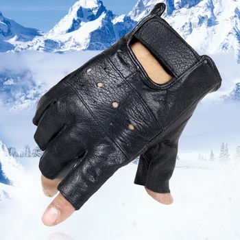 

2020 Brand LongKeeper Spring Women's Leather Gloves Driving Unlined Goatskin Half Finger Gloves Fingerless Gym Fitness Gloves