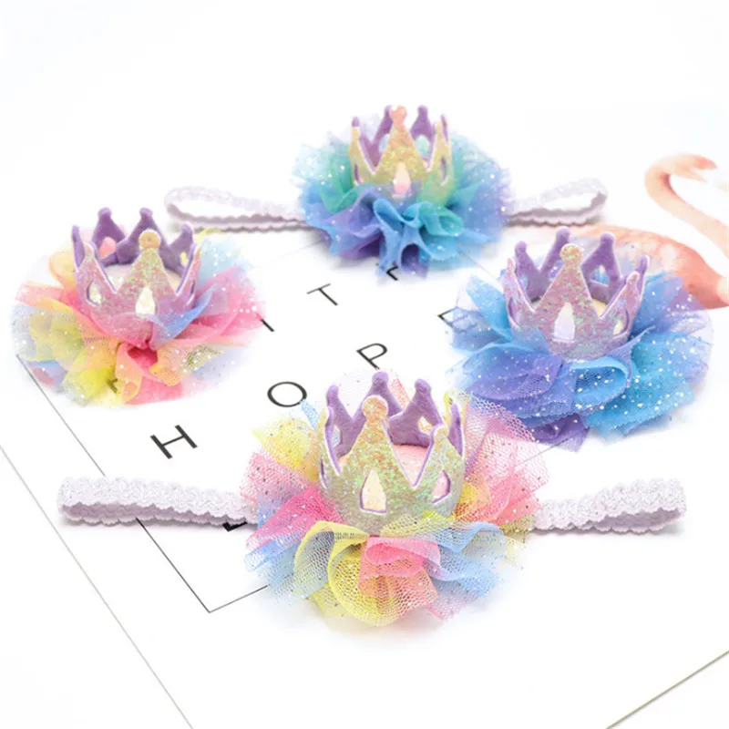 

8pcs/lot Children Crown Headband Gradient Color Princess Crown Hair Clip Girls Cute Hairband Photo Props Kids Hair Accessories