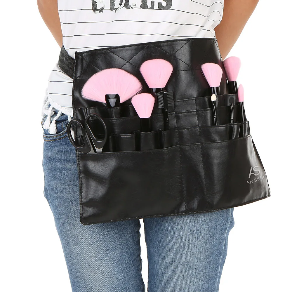 

Protable Two Arrays Makeup Brush PVC Apron Bag Artist Belt Strap Professional Make Up Brush Bag Cosmetic Brush Holder Tools