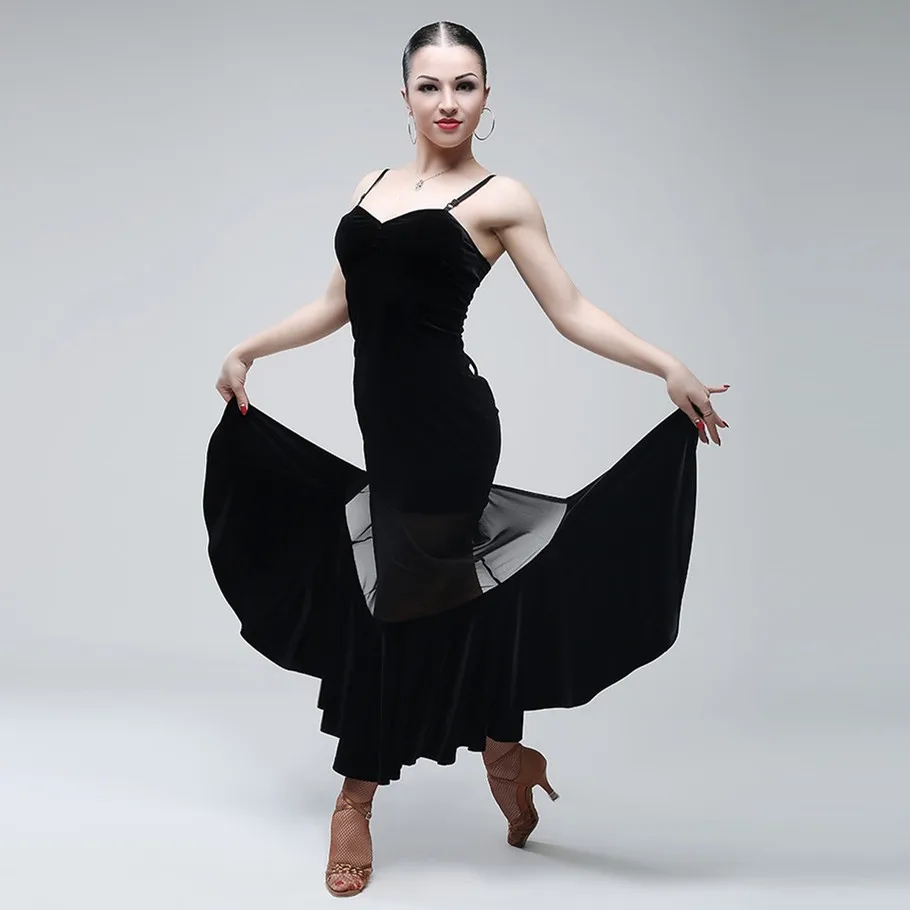 black-lacing-velvet-latin-dance-dress-woman-rumba-samba-costume-sexy-Perspective-stitching-flamenco-dress-competition